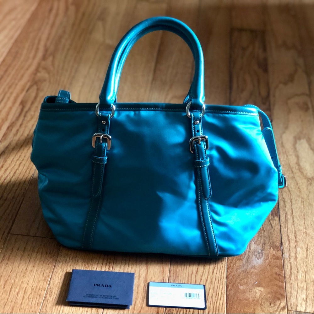 Prada Borsa A Mano Handbag Turquoise / Blue Tessuto + Soft CA BN1841 Tote Hobo - Picture 5 of 17